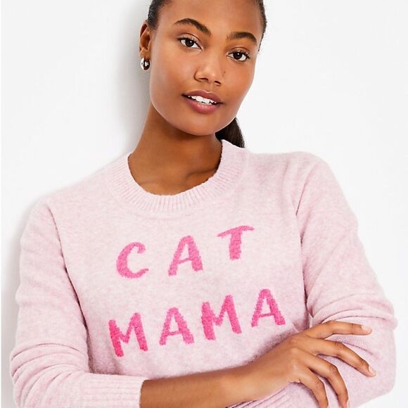 LOFT Pink Cat Mama Crew Neck Pullover Sweater Size XS - Picture 4 of 9